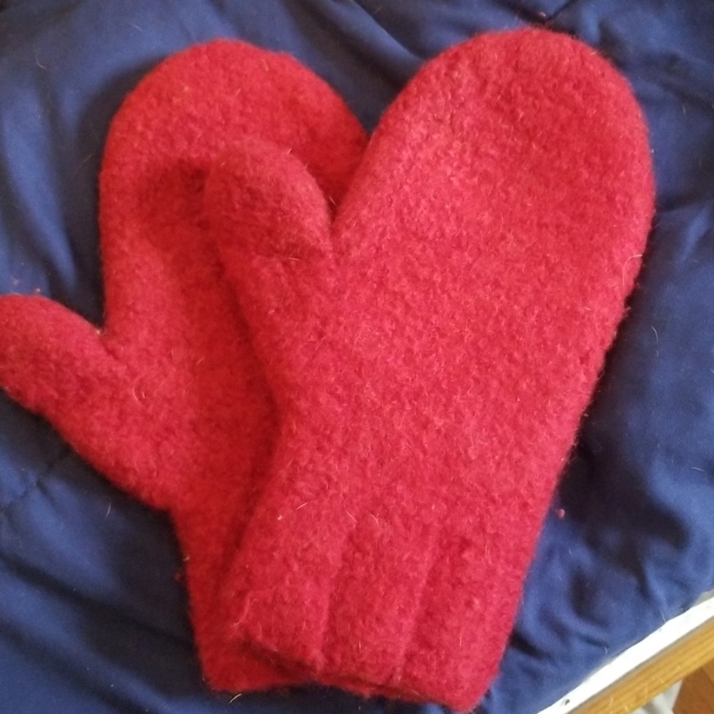 Homemade knit and felted mittens